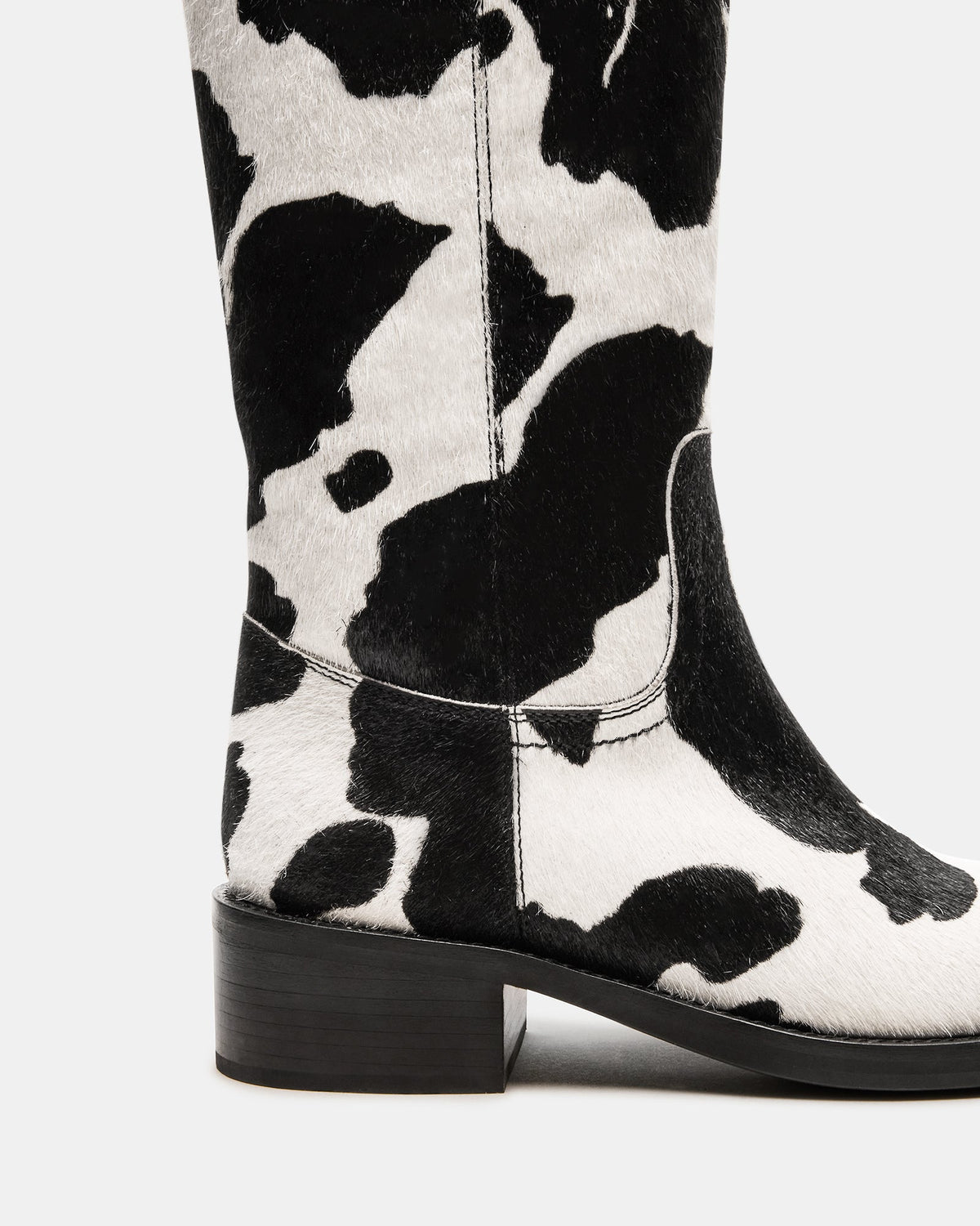 RIGGS Black Cow Print Square-Toe Women's Boot | Steve Madden Great Value