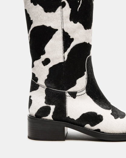 RIGGS Black Cow Print Square-Toe Women's Boot | Steve Madden Great Value