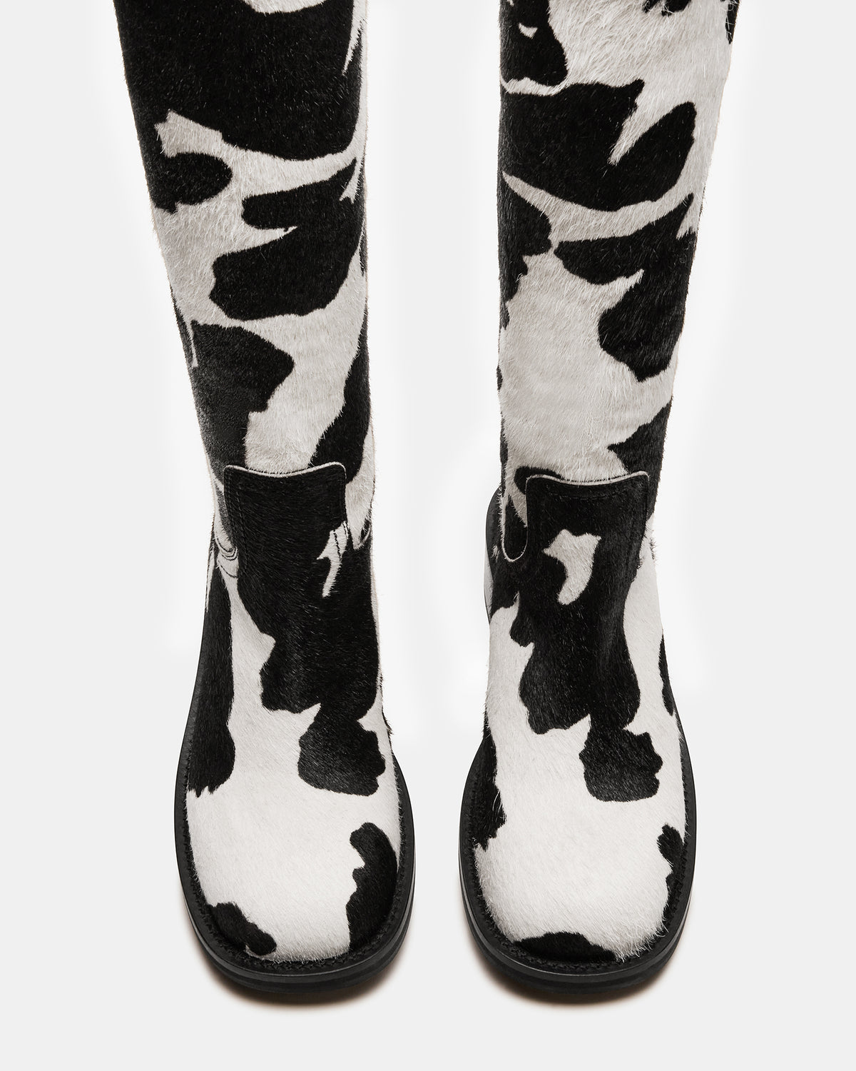 RIGGS Black Cow Print Square-Toe Women's Boot | Steve Madden Great Value