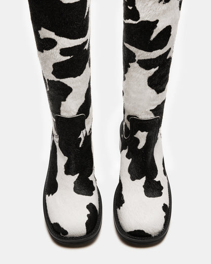 RIGGS Black Cow Print Square-Toe Women's Boot | Steve Madden Great Value