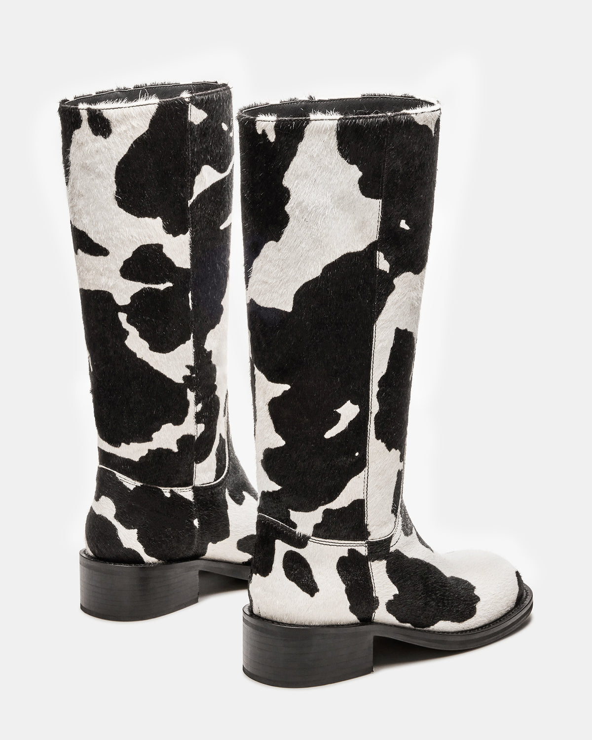 RIGGS Black Cow Print Square-Toe Women's Boot | Steve Madden Great Value