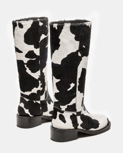 RIGGS Black Cow Print Square-Toe Women's Boot | Steve Madden Great Value
