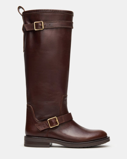 SADY Brown Leather Knee-High Rounded Toe Women's Boot | Steve Madden Popular