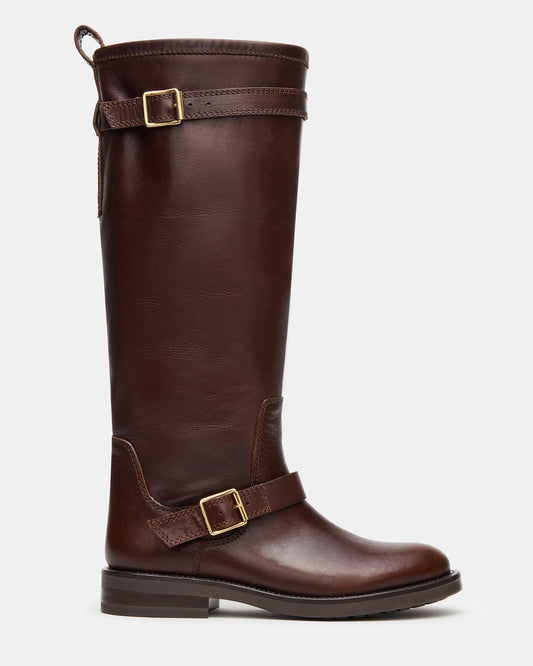 SADY Brown Leather Knee-High Rounded Toe Women's Boot | Steve Madden Popular