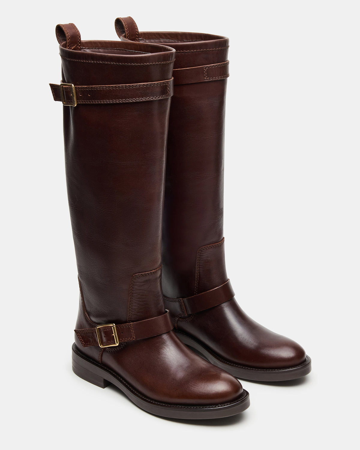 SADY Brown Leather Knee-High Rounded Toe Women's Boot | Steve Madden Popular