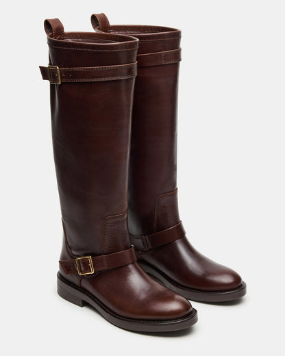 SADY Brown Leather Knee-High Rounded Toe Women's Boot | Steve Madden Popular
