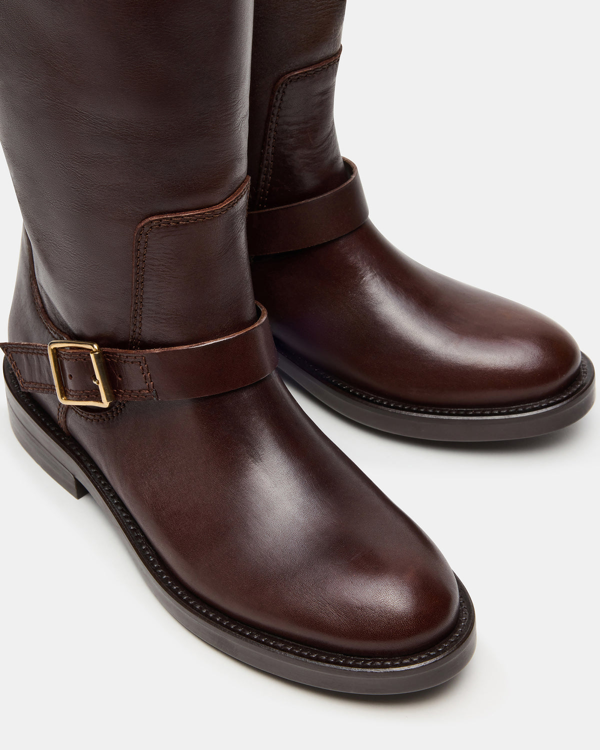 SADY Brown Leather Knee-High Rounded Toe Women's Boot | Steve Madden Popular