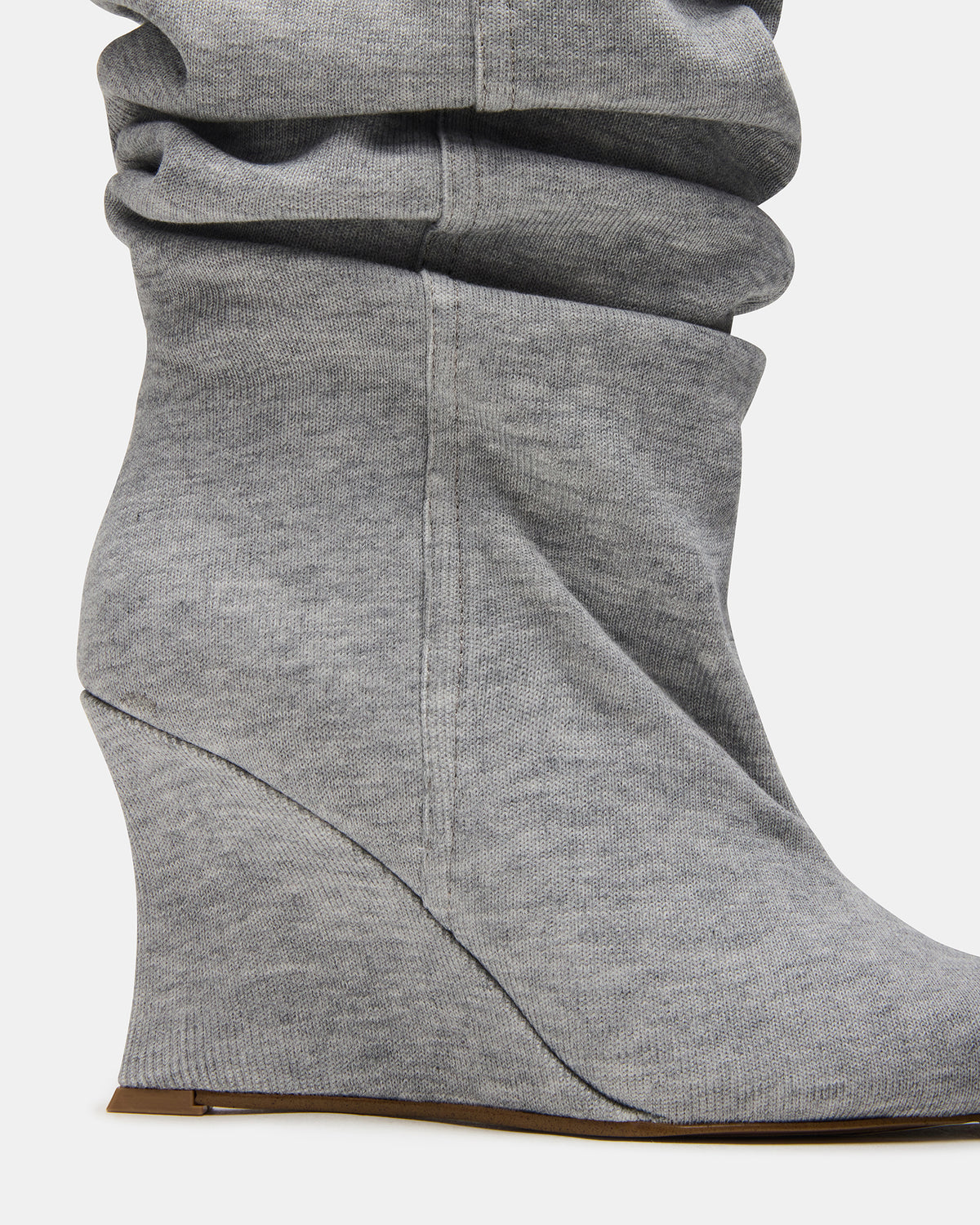 DISTORTION Grey Fabric Pointed-Toe Scrunched Knee-High Wedge Women's Boot | Steve Madden Everyday
