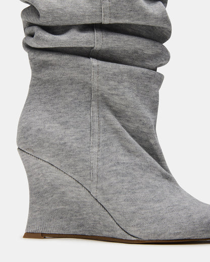 DISTORTION Grey Fabric Pointed-Toe Scrunched Knee-High Wedge Women's Boot | Steve Madden Everyday