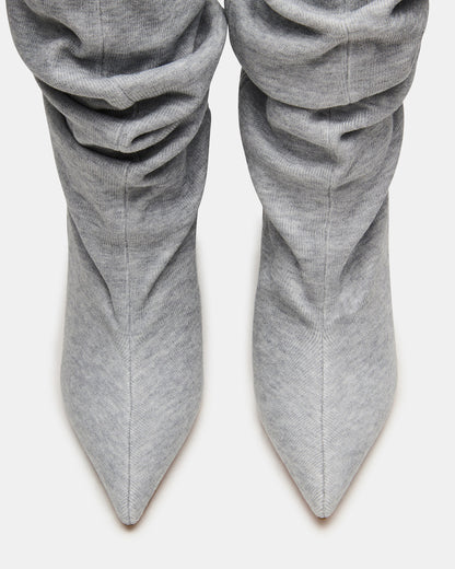 DISTORTION Grey Fabric Pointed-Toe Scrunched Knee-High Wedge Women's Boot | Steve Madden Everyday