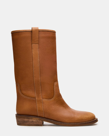 DUNSTER Tan Leather Wood Bottom Women's Boot | Steve Madden Exclusive