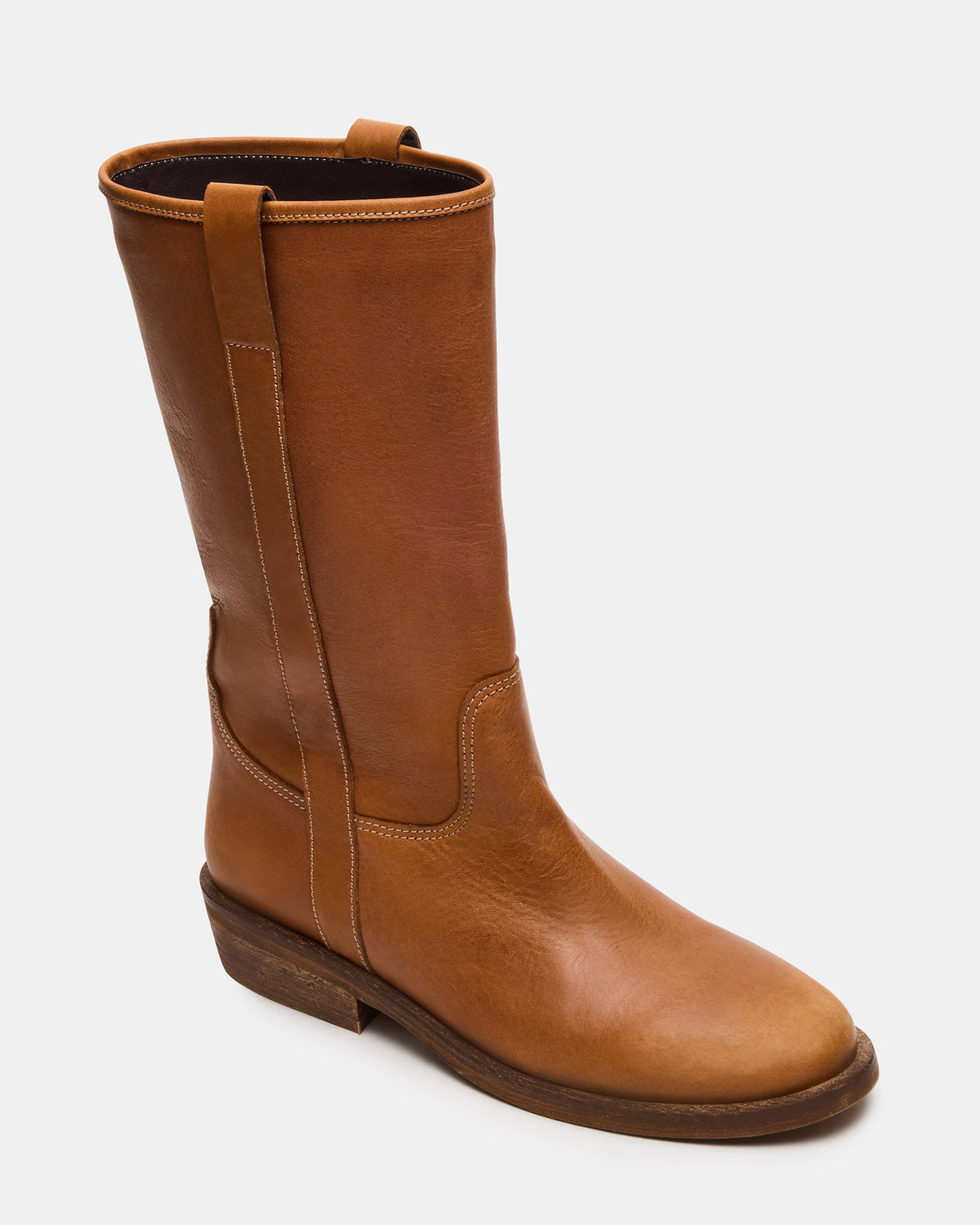 DUNSTER Tan Leather Wood Bottom Women's Boot | Steve Madden Exclusive
