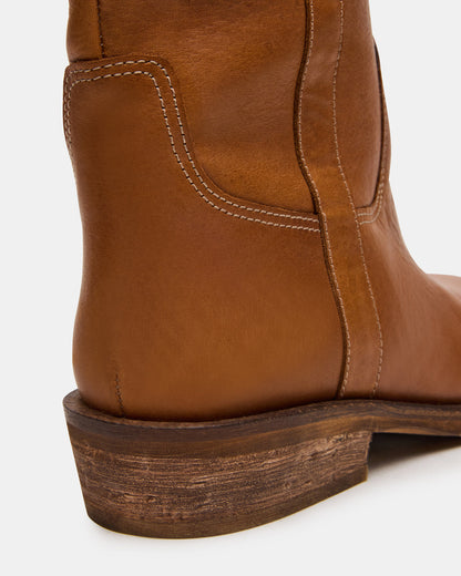 DUNSTER Tan Leather Wood Bottom Women's Boot | Steve Madden Exclusive