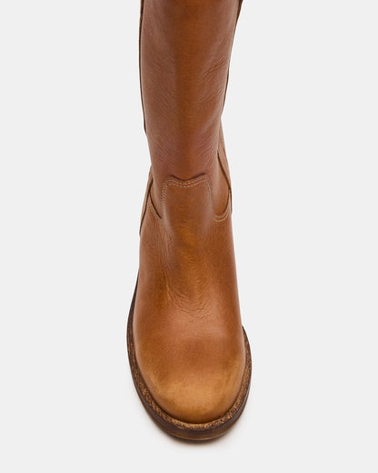 DUNSTER Tan Leather Wood Bottom Women's Boot | Steve Madden Exclusive