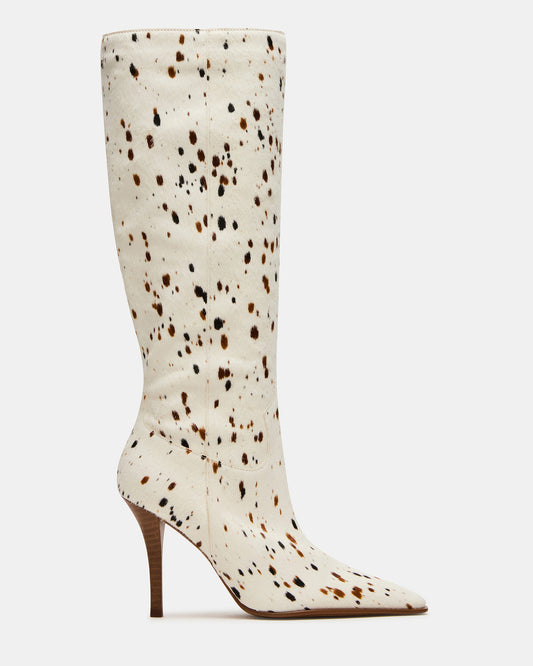 WESCOT Brown Cow Print quare-Toe Knee-High Heeled Women's Boot | Steve Madden Exclusive