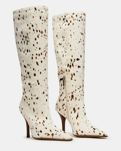 WESCOT Brown Cow Print quare-Toe Knee-High Heeled Women's Boot | Steve Madden Exclusive