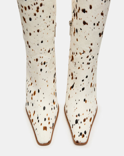 WESCOT Brown Cow Print quare-Toe Knee-High Heeled Women's Boot | Steve Madden Exclusive