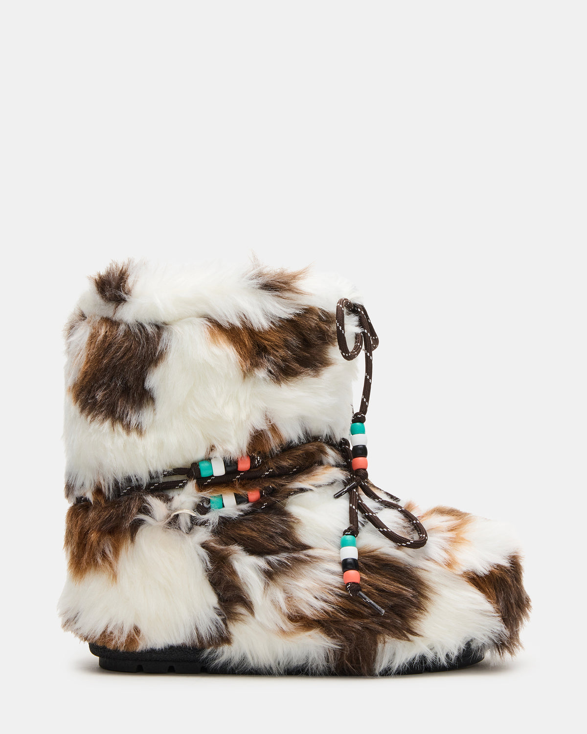 MIRO Brown Multi Faux Fur Chunky Lace-Up Women's Bootie | Steve Madden Essential