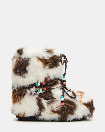 MIRO Brown Multi Faux Fur Chunky Lace-Up Women's Bootie | Steve Madden Essential
