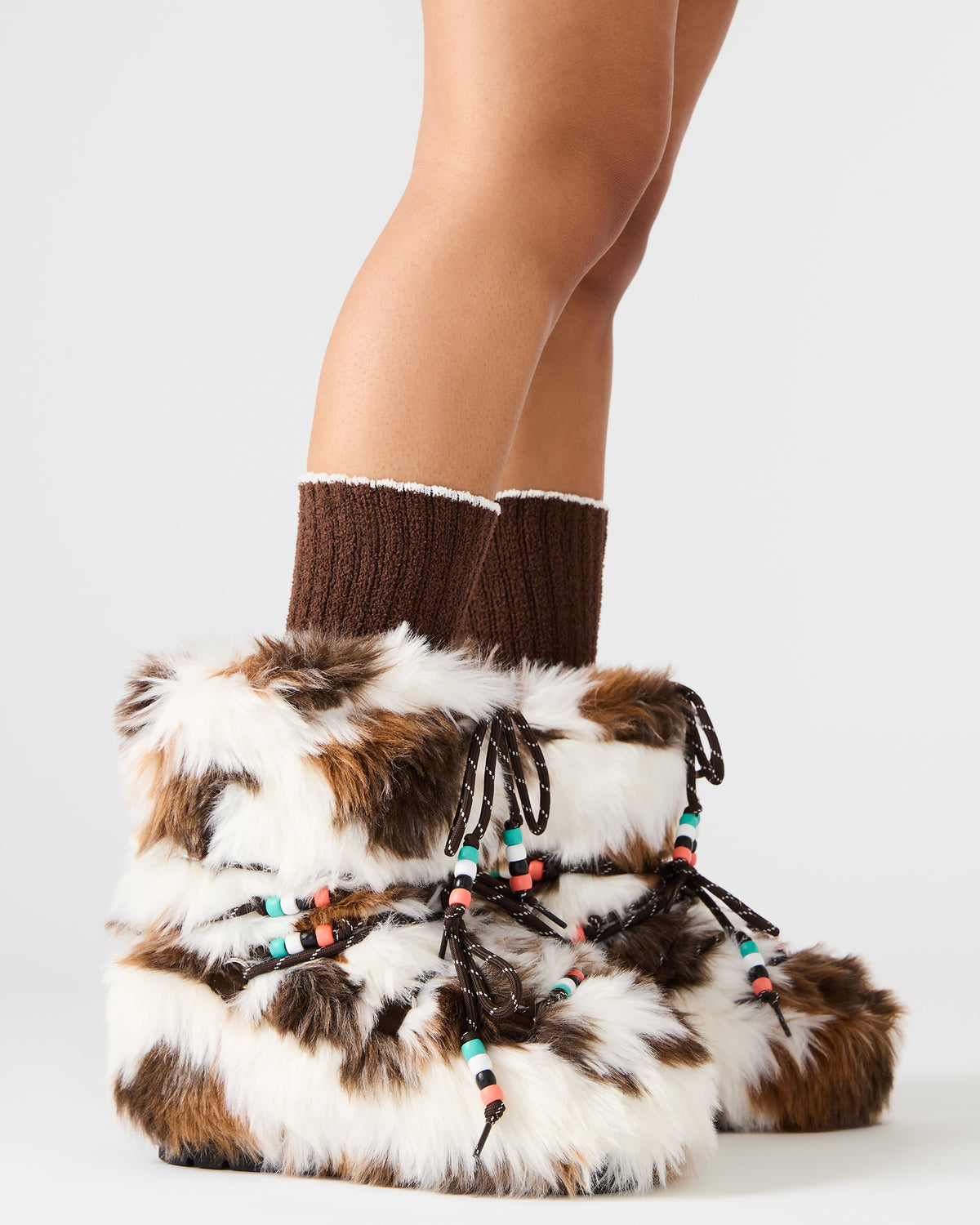 MIRO Brown Multi Faux Fur Chunky Lace-Up Women's Bootie | Steve Madden Essential