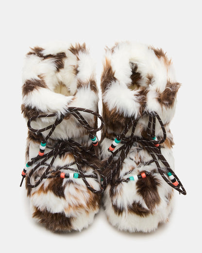 MIRO Brown Multi Faux Fur Chunky Lace-Up Women's Bootie | Steve Madden Essential