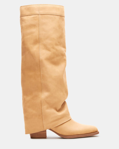 WINNICK Banana Leather Knee-High Cuffed Fold-Over Block Heel Women's Boot | Steve Madden Latest
