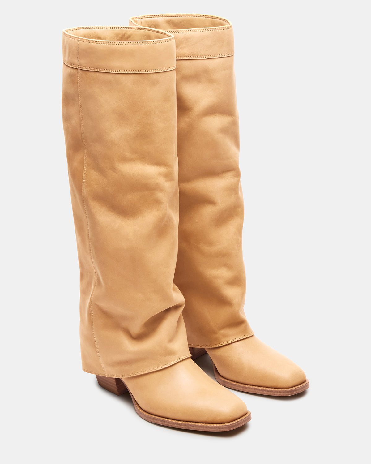 WINNICK Banana Leather Knee-High Cuffed Fold-Over Block Heel Women's Boot | Steve Madden Latest