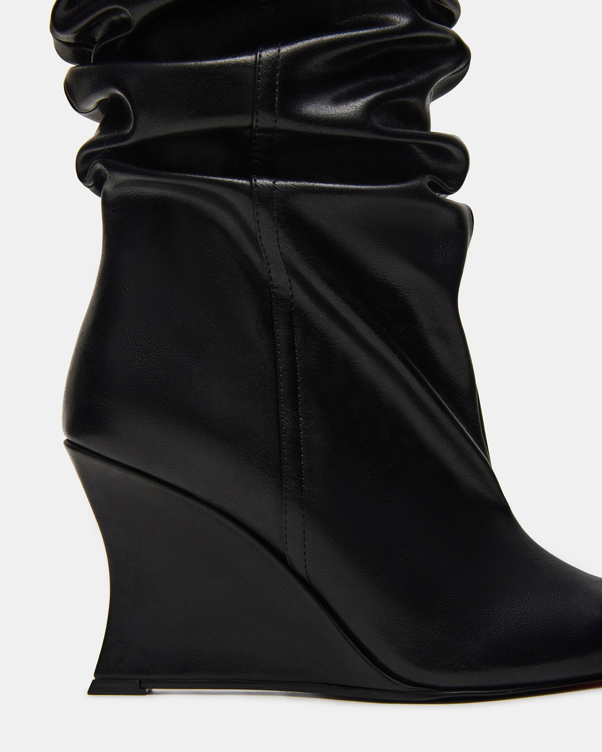 DISTORTION Black Pointed-Toe Scrunched Knee-High Wedge Women's Boot | Steve Madden Latest