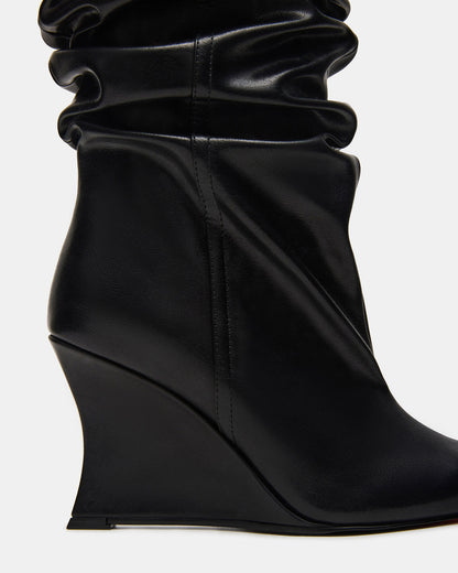 DISTORTION Black Pointed-Toe Scrunched Knee-High Wedge Women's Boot | Steve Madden Latest