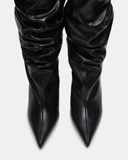 DISTORTION Black Pointed-Toe Scrunched Knee-High Wedge Women's Boot | Steve Madden Latest