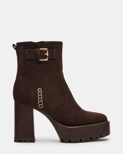SUMMIT Dark Brown Suede Platform Lug Block Heel Women's Ankle Boot | Steve Madden Recommended