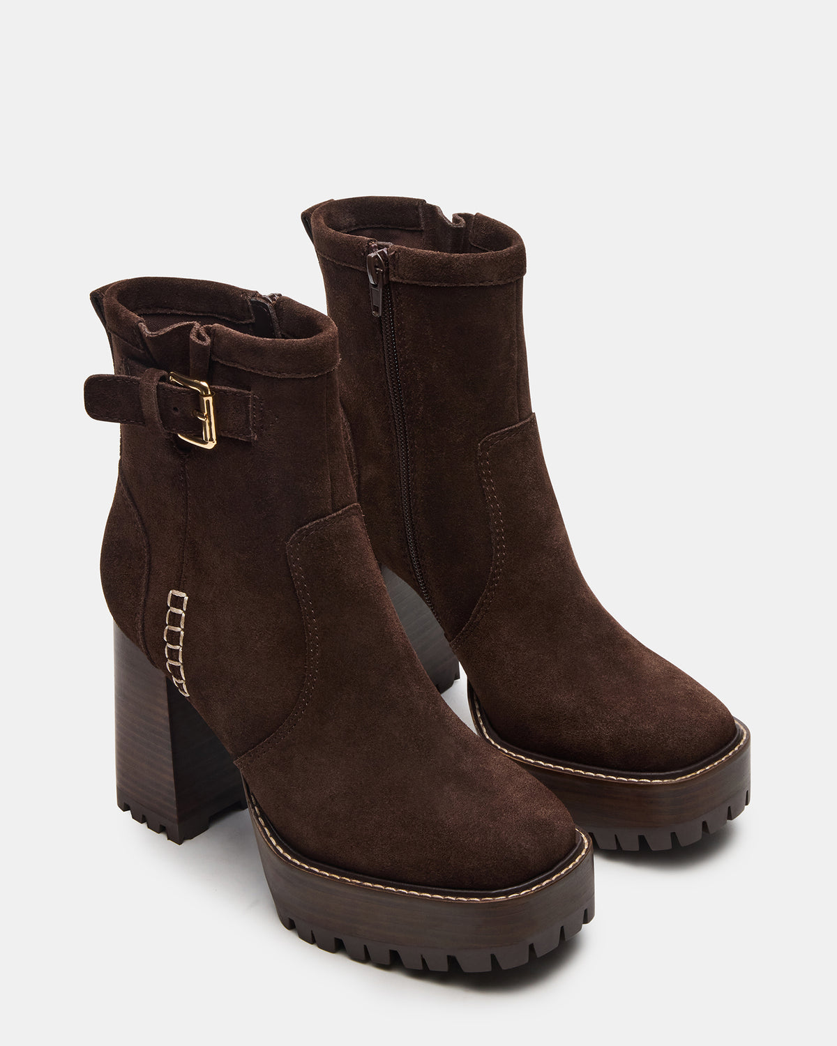 SUMMIT Dark Brown Suede Platform Lug Block Heel Women's Ankle Boot | Steve Madden Recommended