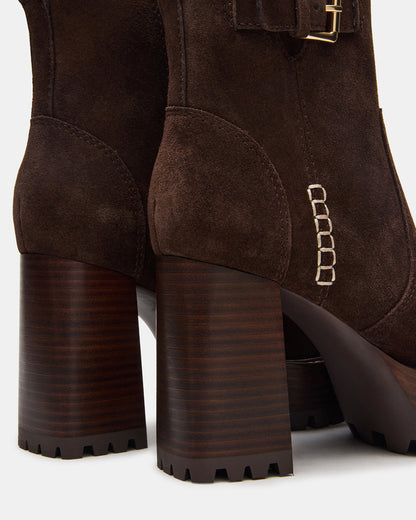 SUMMIT Dark Brown Suede Platform Lug Block Heel Women's Ankle Boot | Steve Madden Recommended