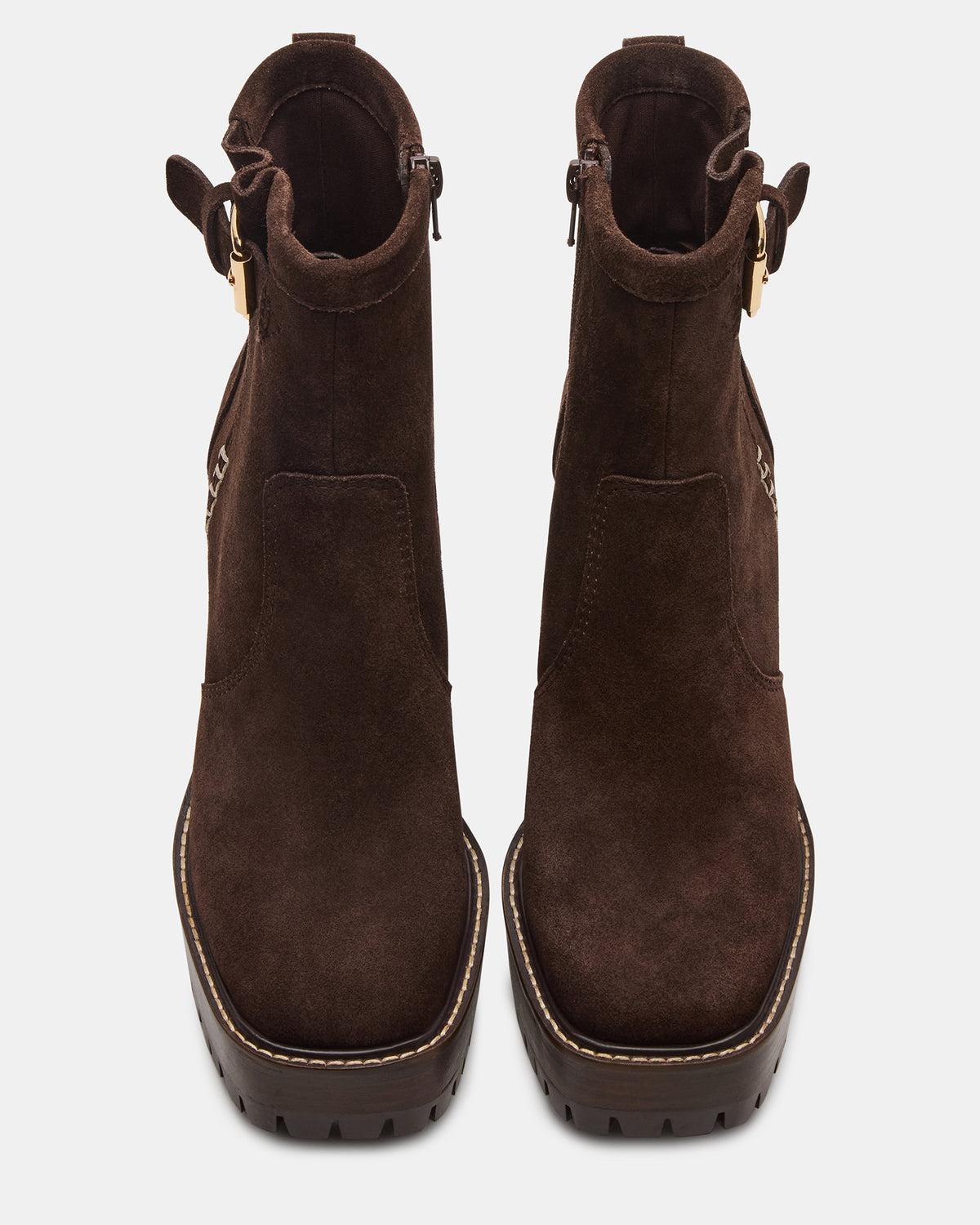 SUMMIT Dark Brown Suede Platform Lug Block Heel Women's Ankle Boot | Steve Madden Recommended