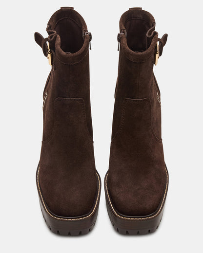 SUMMIT Dark Brown Suede Platform Lug Block Heel Women's Ankle Boot | Steve Madden Recommended