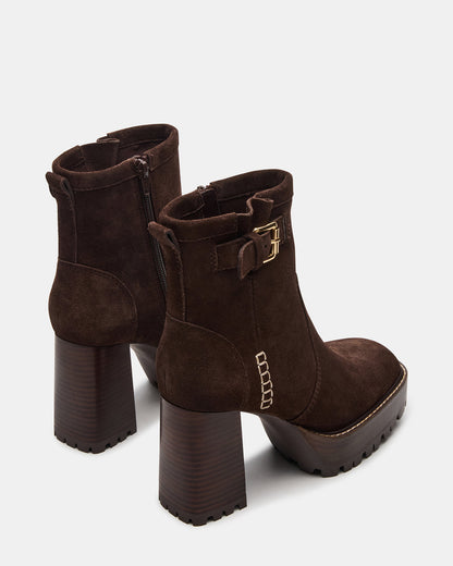SUMMIT Dark Brown Suede Platform Lug Block Heel Women's Ankle Boot | Steve Madden Recommended