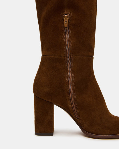 WINSLET Chestnut Suede Knee-High Block Heel Women's Boot | Steve Madden Premium