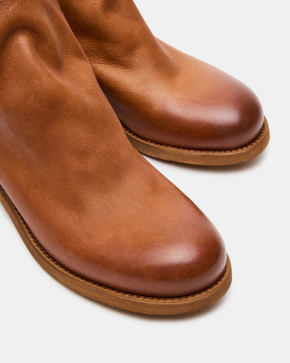 HUGHIE Tan Leather Women's Ankle Boot | Steve Madden Trusted