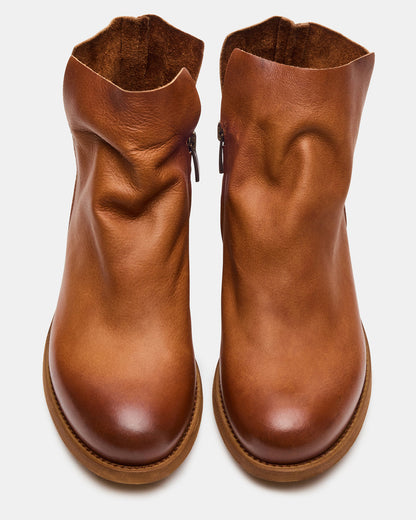 HUGHIE Tan Leather Women's Ankle Boot | Steve Madden Trusted