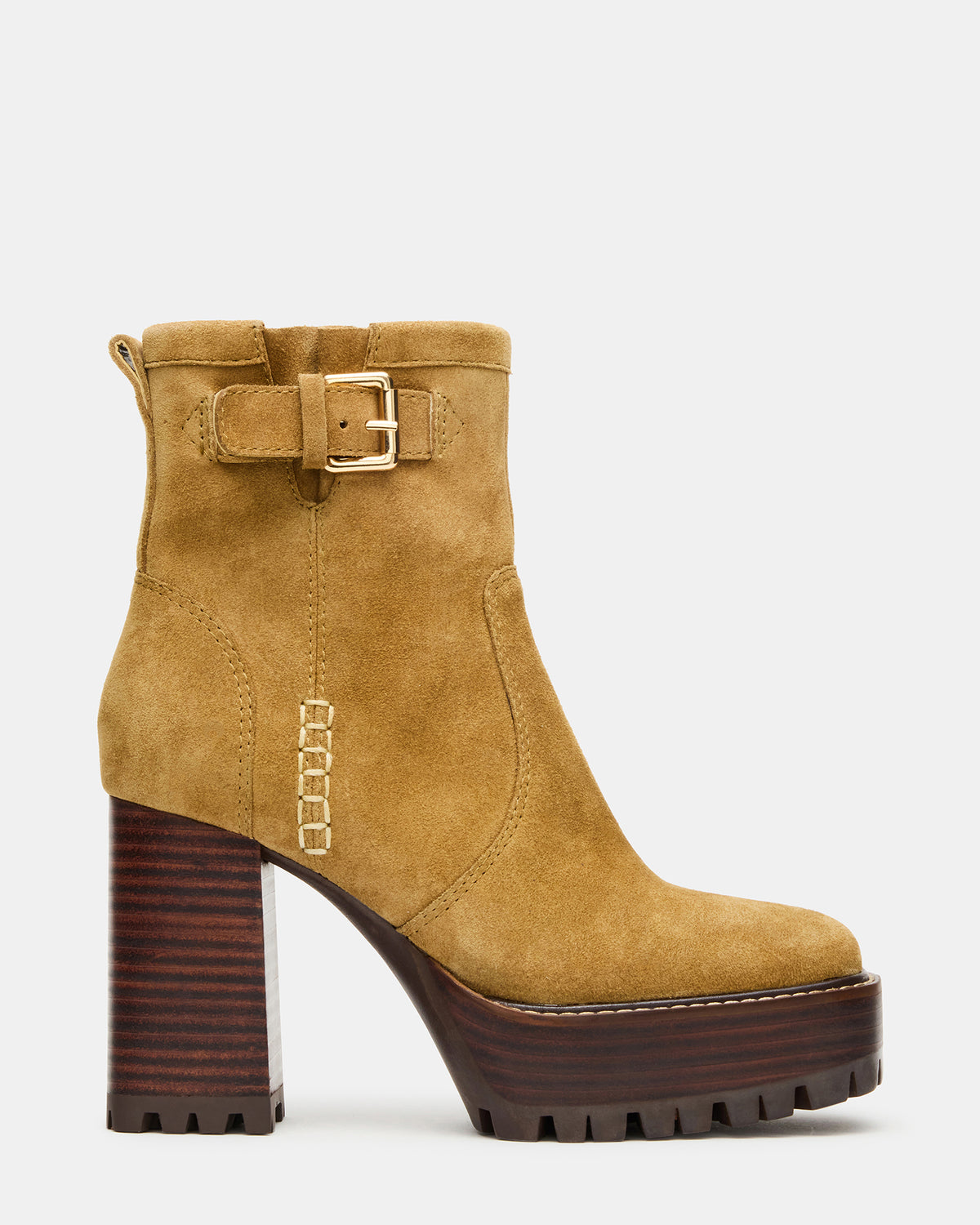 SUMMIT Olive Suede Platform Lug Block Heel Women's Ankle Boot | Steve Madden New