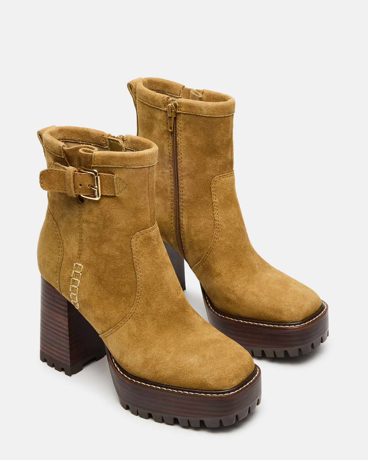 SUMMIT Olive Suede Platform Lug Block Heel Women's Ankle Boot | Steve Madden New