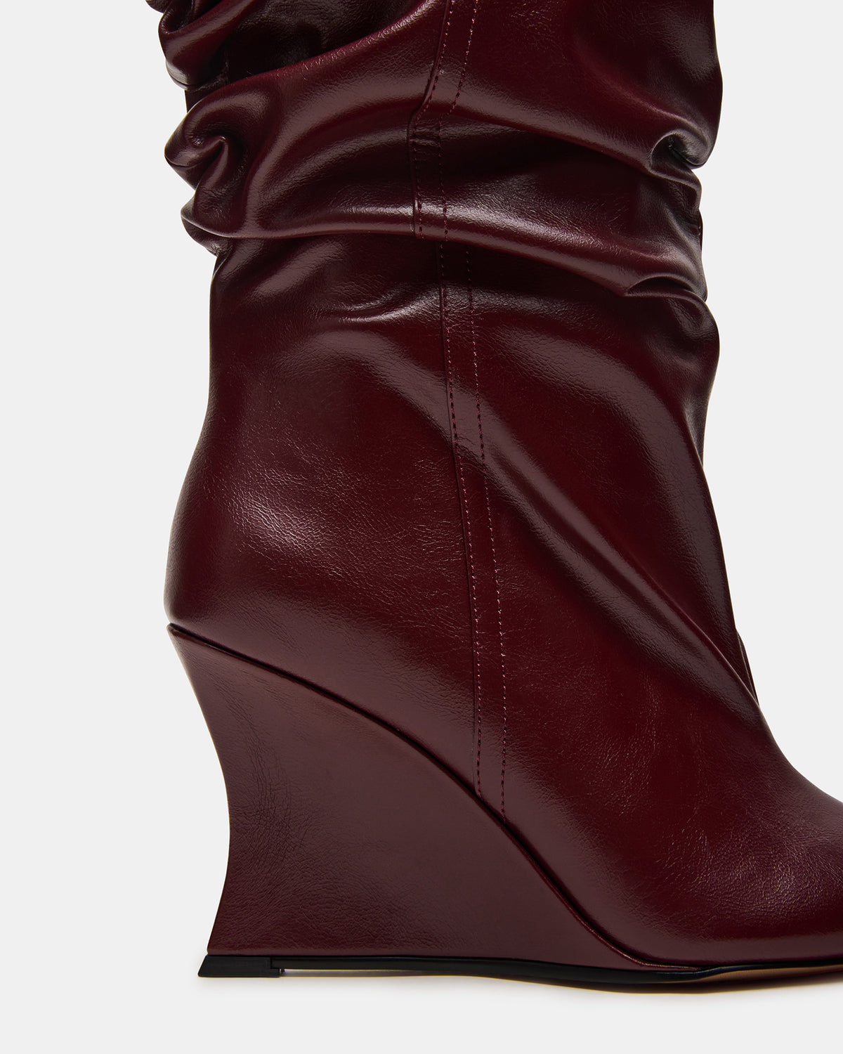 DISTORTION Burgundy Pointed-Toe Scrunched Knee-High Wedge Women's Boot | Steve Madden Hot Sale