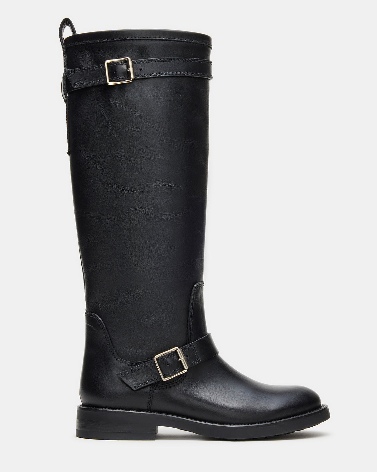 SADY Black Leather Knee-High Rounded Toe Women's Boot | Steve Madden Great Value