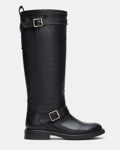 SADY Black Leather Knee-High Rounded Toe Women's Boot | Steve Madden Great Value