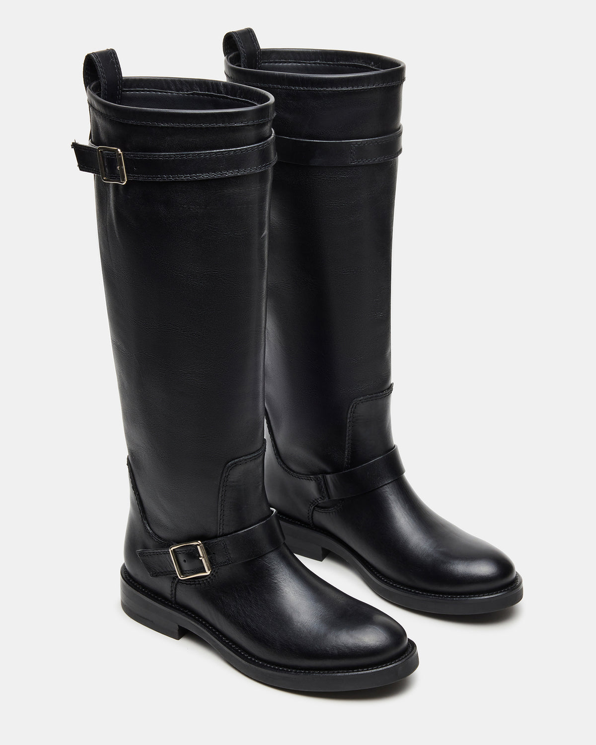 SADY Black Leather Knee-High Rounded Toe Women's Boot | Steve Madden Great Value