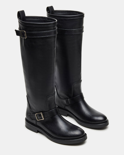 SADY Black Leather Knee-High Rounded Toe Women's Boot | Steve Madden Great Value
