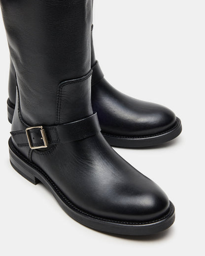 SADY Black Leather Knee-High Rounded Toe Women's Boot | Steve Madden Great Value