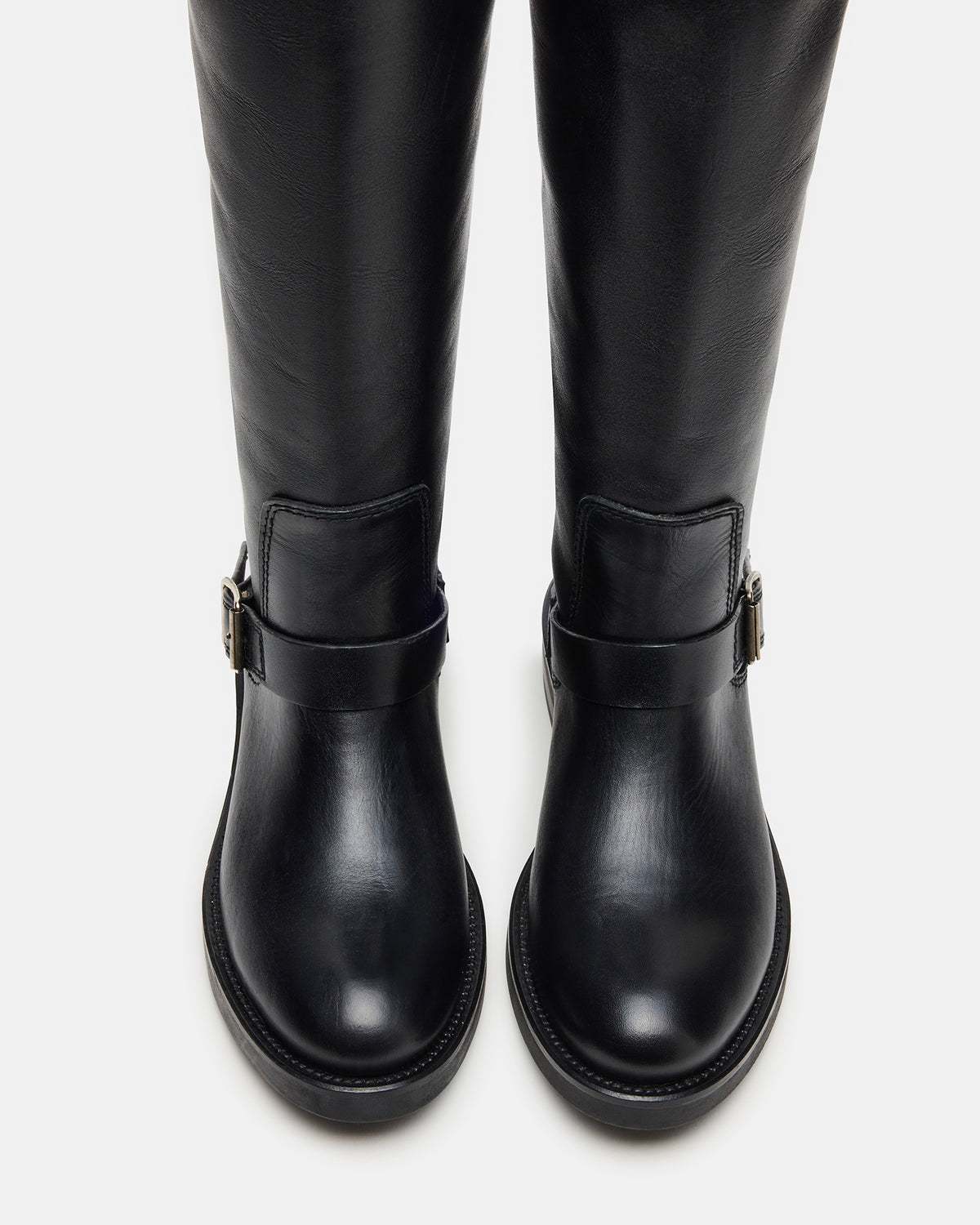 SADY Black Leather Knee-High Rounded Toe Women's Boot | Steve Madden Great Value