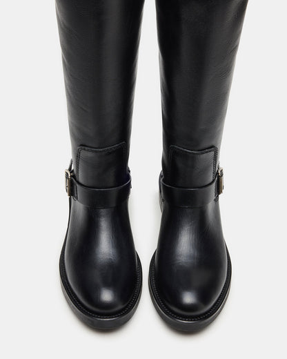 SADY Black Leather Knee-High Rounded Toe Women's Boot | Steve Madden Great Value