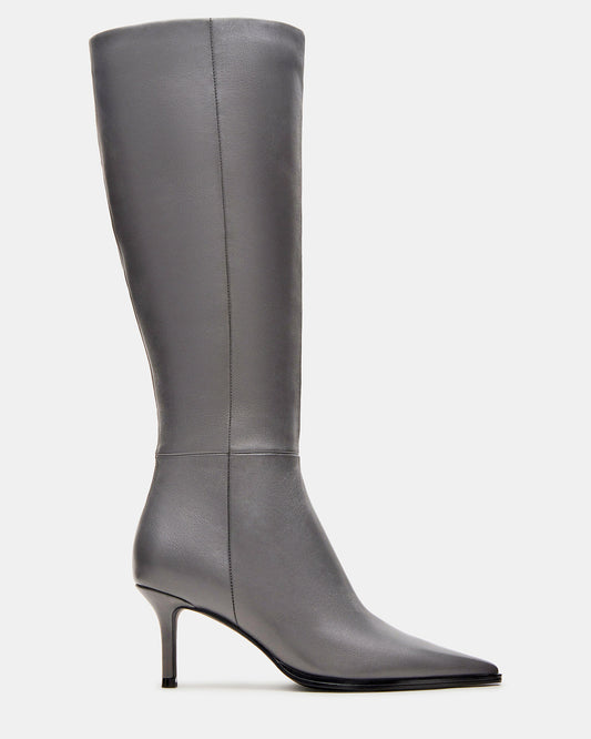 LINGO Grey Leather Pointed-Toe Knee-High Women's Boot | Steve Madden Recommended